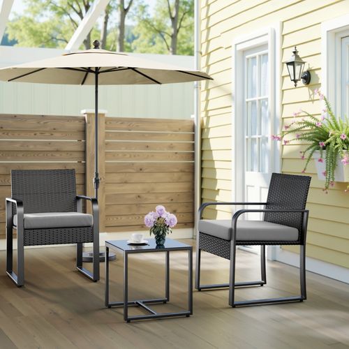 Jardin 2 Places Set De Acier Avec Coussin Table Verre Trempé Ensemble De Meuble Pour Patio Gris