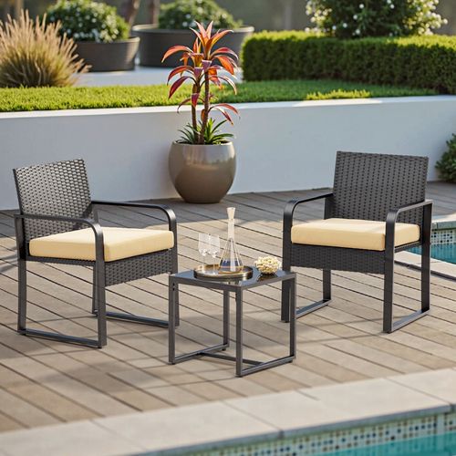 Jardin 2 Places Set De Jardin Acier Avec Coussin Table Verre Trempé Ensemble De Meuble Pour Patio