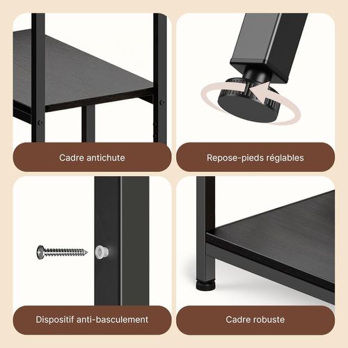 Bibliothèque Étagère De Rangement 7 Niveaux Cadre En Métal Pied Réglable 100 X 30 X 180 Cm Noir