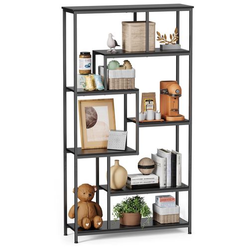 Bibliothèque Étagère De Rangement 7 Niveaux Cadre En Métal Pied Réglable 100 X 30 X 180 Cm Noir