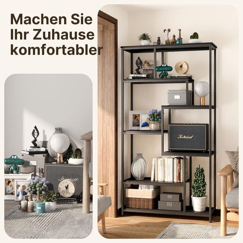 Bibliothèque Étagère De Rangement 7 Niveaux Cadre En Métal Pied Réglable 100 X 30 X 180 Cm Noir