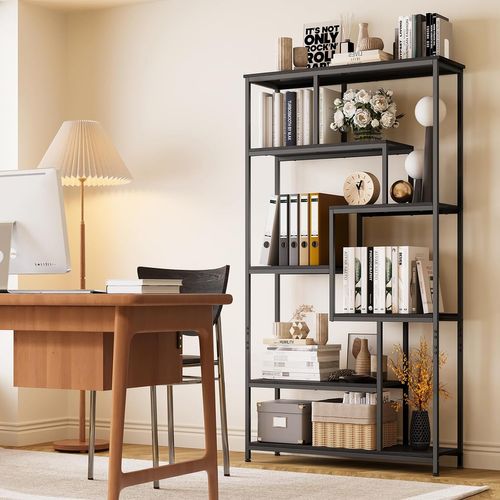 Bibliothèque Étagère De Rangement 7 Niveaux Cadre En Métal Pied Réglable 100 X 30 X 180 Cm Noir
