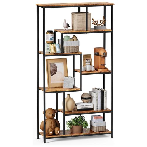 Bibliothèque Étagère De Rangement 7 Niveaux Cadre En Métal Pieds Réglable 100 X 30 X 180 Cm Marron