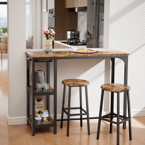 Table Haute Mange Debout 2 Tabouret Table De Meubles De Salle à Manger Cadre En Acier Marron
