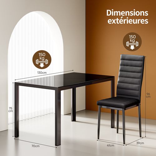 Table à Manger Verre Trempé Rectangle 6 Personnes Cadre Pied En Metal Noire 130 X 70 X 75 Cm