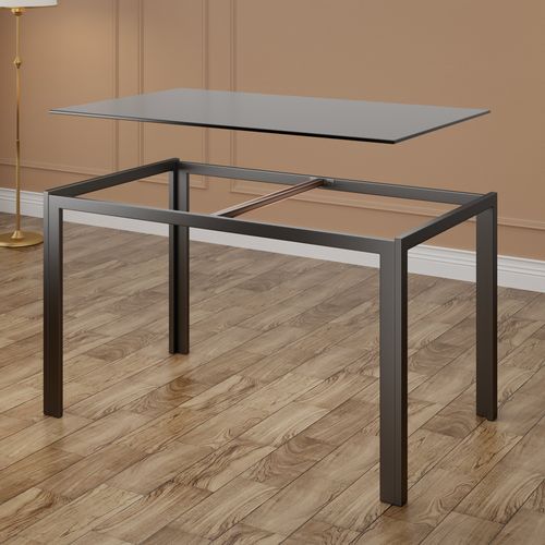 Table à Manger Verre Trempé Rectangle 6 Personnes Cadre Pied En Metal Noire 130 X 70 X 75 Cm