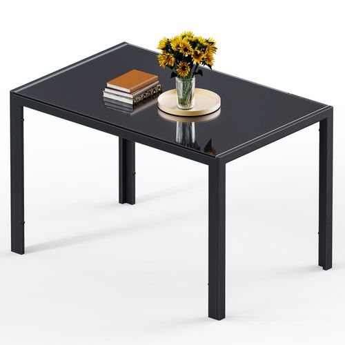 Table à Manger Verre Trempé Rectangle 6 Personnes Cadre Pied En Metal Noire 130 X 70 X 75 Cm