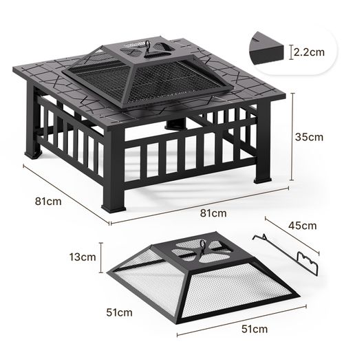 Brasero Extérieur Carré 3 En 1 81x81x48 cm