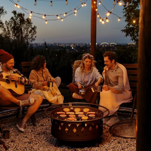 Brasero Extérieur Rond Grille De Protection Pare-étincelles Acier Poêle à Bois Jardin 76 Cm