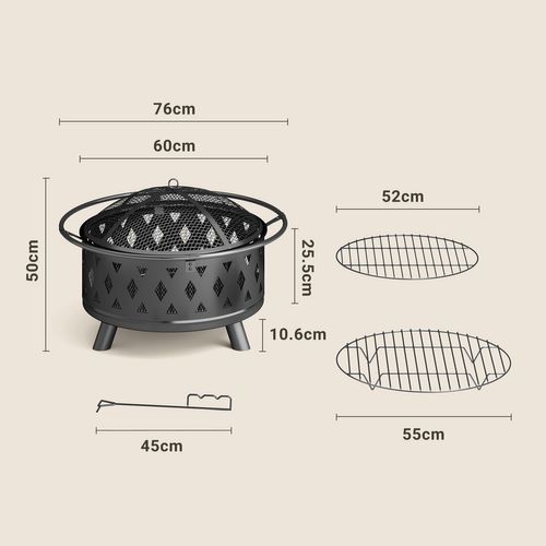 Brasero Extérieur Rond Grille De Protection Pare-étincelles Acier Poêle à Bois Jardin 76 Cm