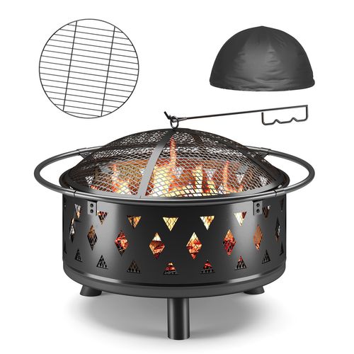 Brasero Extérieur Rond Grille De Protection Pare-étincelles Acier Poêle à Bois Jardin 76 Cm