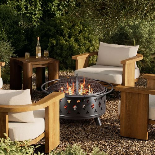 Brasero Extérieur Rond Grille De Protection Pare-étincelles Acier Poêle à Bois Jardin 76 Cm