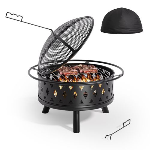 Brasero Extérieur Rond Grille De Protection Pare-étincelles Acier Poêle à Bois Jardin 83 Cm