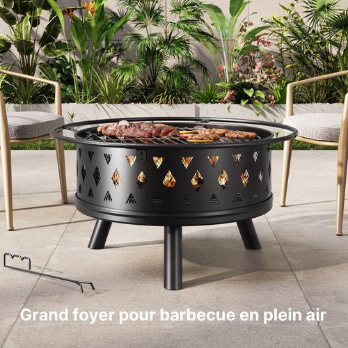 Brasero Extérieur Rond Grille De Protection Pare-étincelles Acier Poêle à Bois Jardin 83 Cm
