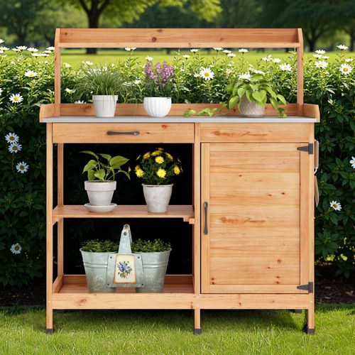 Table De Rempotage Placard De Rangement Extérieur Bois Sapin Table Jardinage Plateau Métal