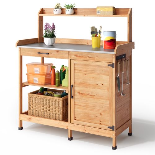 Table De Rempotage Placard De Rangement Extérieur Bois Sapin Table Jardinage Plateau Métal