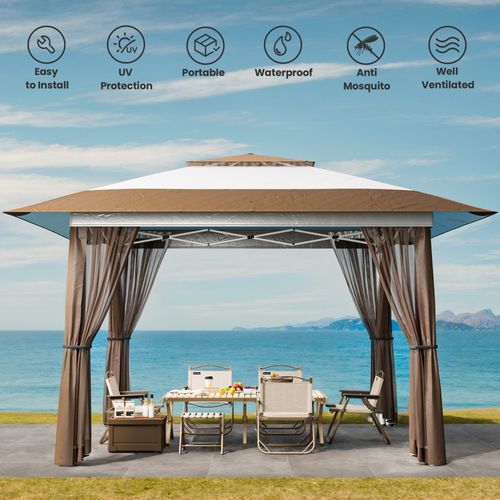 Bealife Tonnelle Pliante 3x3 Imperméable Tonnelle Jardin Exterieur Barnum Uv 50+ Anti-insectes Beige