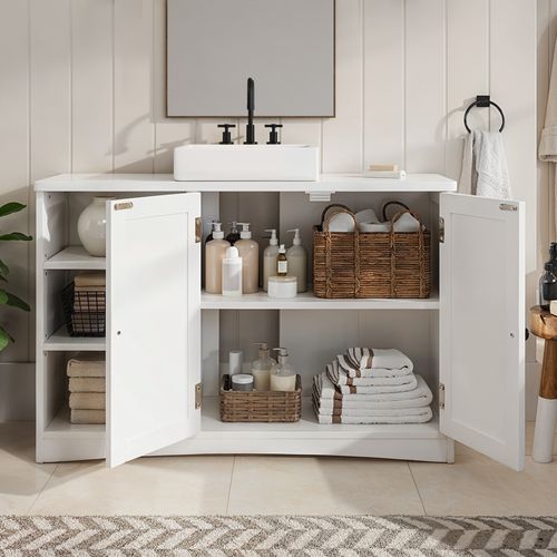 Meuble Sous Lavabo Salle De Bain Rangement Sur Pied 2 Portes 3 Étages Étagères 90 X 30 X 60 Cm