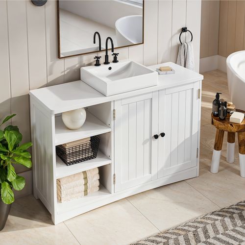 Meuble Sous Lavabo Salle De Bain Rangement Sur Pied 2 Portes 3 Étages Étagères 90 X 30 X 60 Cm
