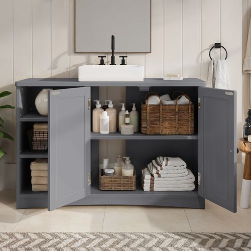 Meuble Sous Lavabo Salle De Bain Rangement Sur Pied 2 Portes 3 Étages Étagères 90 X 30 X 60 Cm