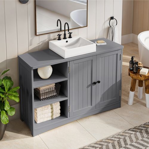 Meuble Sous Lavabo Salle De Bain Rangement Sur Pied 2 Portes 3 Étages Étagères 90 X 30 X 60 Cm