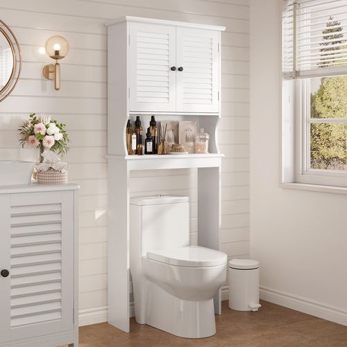 Meuble Machine à Laver Rangement Sur Pied 1 Compartiment Ouvert 2 Portes Étagères 65 X 22 X 164cm