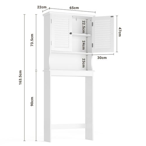 Meuble Machine à Laver Rangement Sur Pied 1 Compartiment Ouvert 2 Portes Étagères 65 X 22 X 164cm