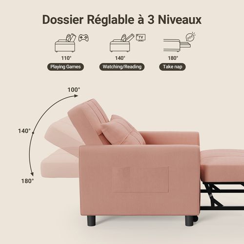 Fauteuil Convertible En Tissu 78x86x84 Cm - Rose
