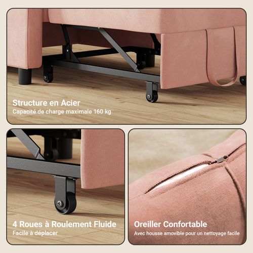 Fauteuil Convertible En Tissu 78x86x84 Cm - Rose