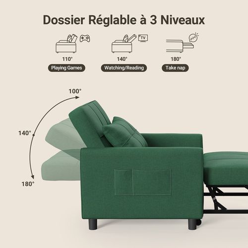 Fauteuil Convertible En Tissu 78x86x84 Cm - Vert