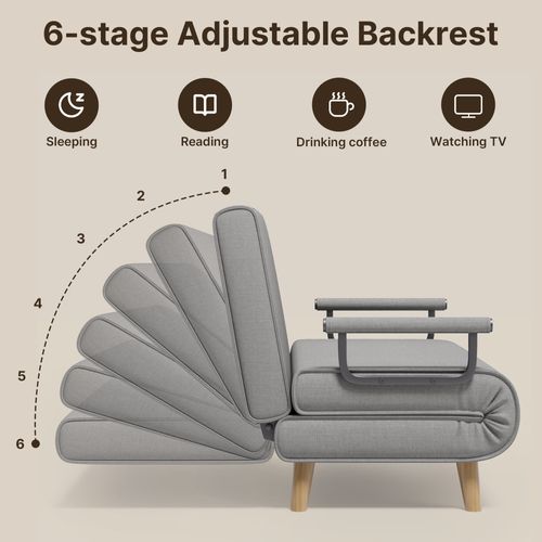 Fauteuil Convertible 2 Place Canapé Lit Modulable Chaise Longue 2 Coussin Réglable Gris Clair