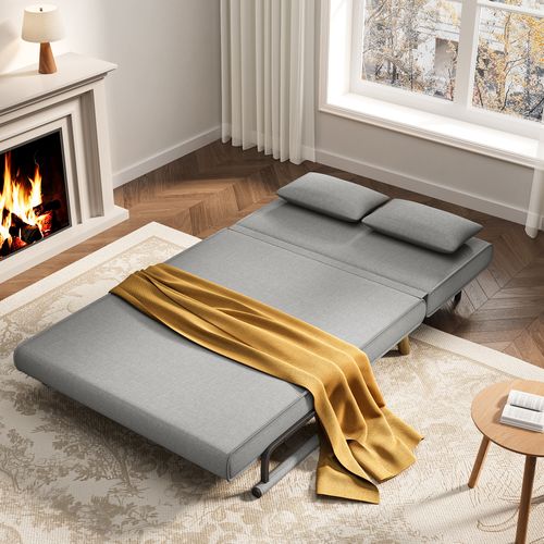 Fauteuil Convertible 2 Place Canapé Lit Modulable Chaise Longue 2 Coussin Réglable Gris Clair