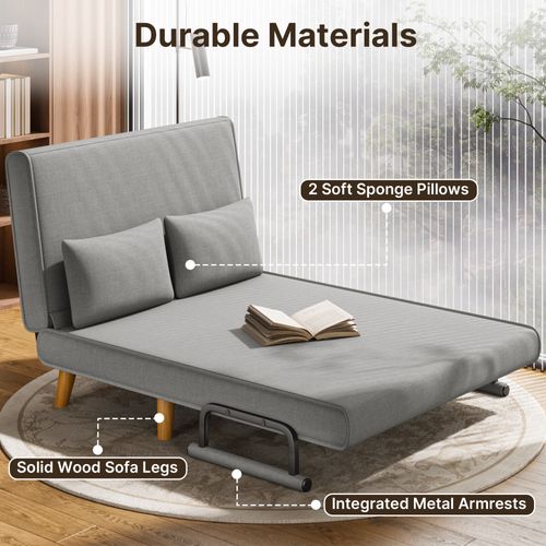 Fauteuil Convertible 2 Place Canapé Lit Modulable Chaise Longue 2 Coussin Réglable Gris Clair