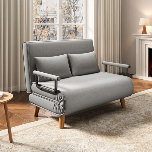 Fauteuil Convertible 2 Place Canapé Lit Modulable Chaise Longue 2 Coussin Réglable Gris Clair