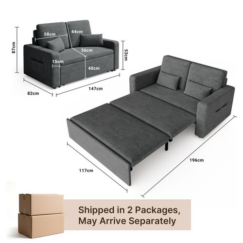 Canapé Convertible 2 Places Longue 2 Coussin Réglable Chenille Gris Foncé