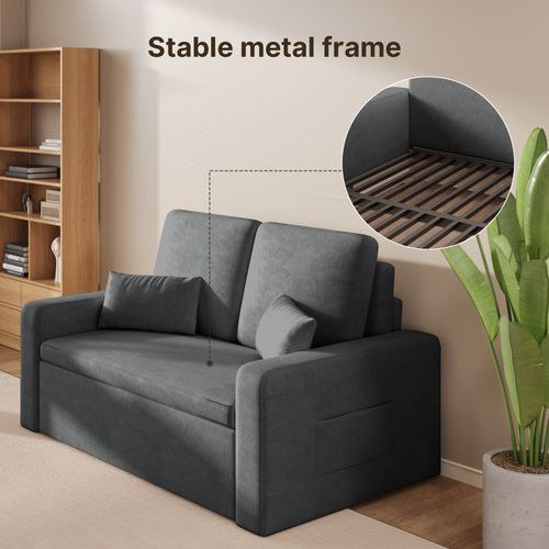 Canapé Convertible 2 Places Longue 2 Coussin Réglable Chenille Gris Foncé