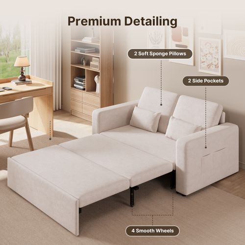 Canapé Convertible 2 Places Longue 2 Coussin Réglable Chenille Beige