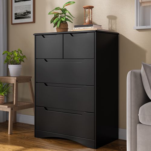 Commode 5 Tiroirs Chiffonnier Noir 72 X 41 X 94 Cm