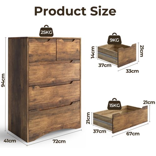 Commode 5 Tiroirs Chiffonnier Marron 72 X 41 X 94 Cm