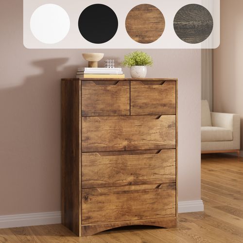 Commode 5 Tiroirs Chiffonnier Marron 72 X 41 X 94 Cm