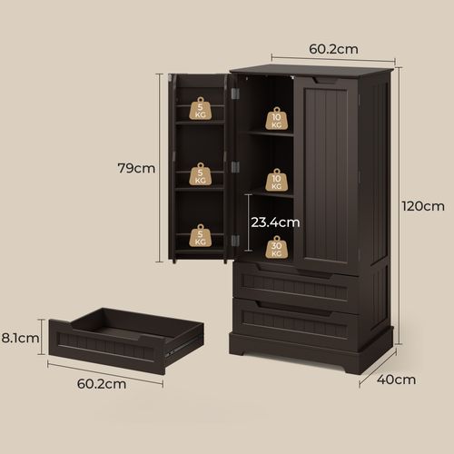 Buffet De Cuisine Avec 2 Tiroirs Et 2 Portes - Marron