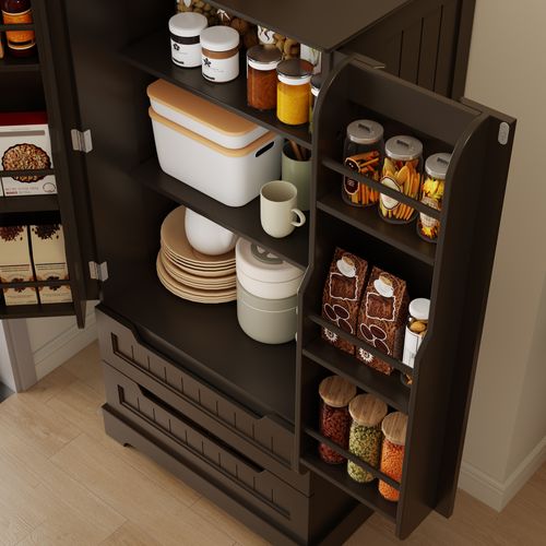 Buffet De Cuisine Avec 2 Tiroirs Et 2 Portes - Marron