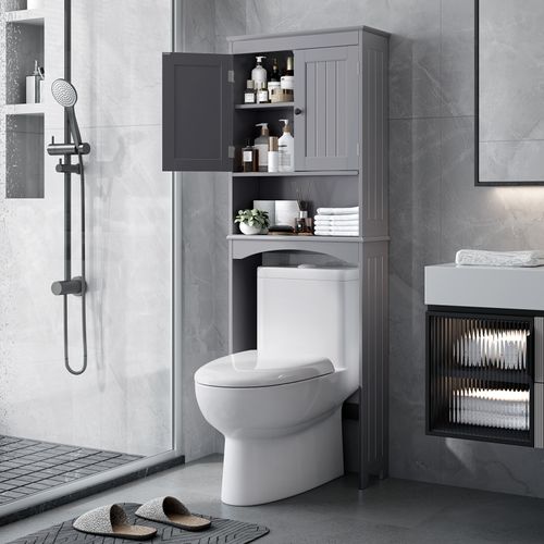 Meuble Wc Étagère Sur Pied Rangement Avec Compartiment Ouverts 2 Portes Étagères Réglables