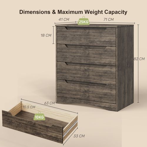 Commode 4 Tiroirs Chiffonnier Gris Foncé 72 X 41 X 82 Cm