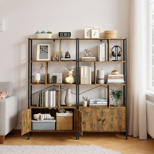 Bibliothèque 2 Portes Imitation Chêne Et Acier Marron