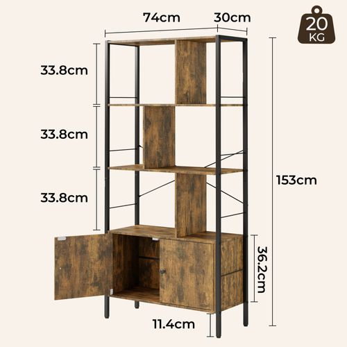 Bibliothèque 2 Portes Imitation Chêne Et Acier Marron
