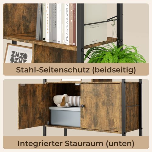 Bibliothèque 2 Portes Imitation Chêne Et Acier Marron