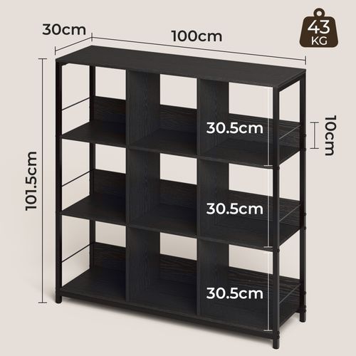 Bibliothèque Séparation 9 Cases Imitation Chêne Et Acier Noir