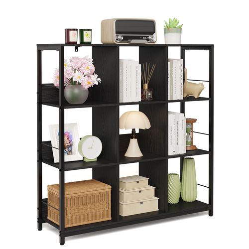 Bibliothèque Séparation 9 Cases Imitation Chêne Et Acier Noir