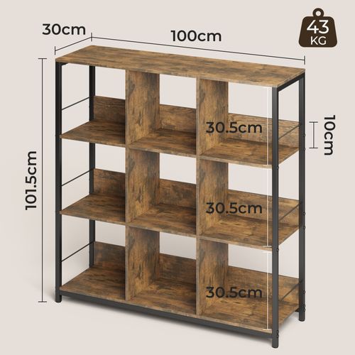 Bibliothèque Séparation 9 Cases Imitation Chêne Et Acier Marron